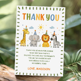 Cartão de Agradecimento de Aniversário de Animais