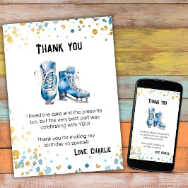 Cartão de agradecimento de aniversário de patinaçã