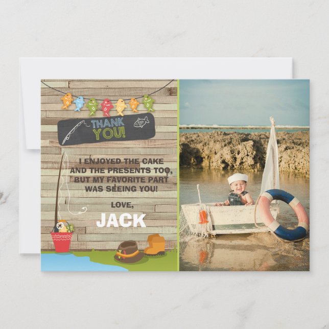 Cartão de agradecimento de aniversário de pesca Fe (Frente)