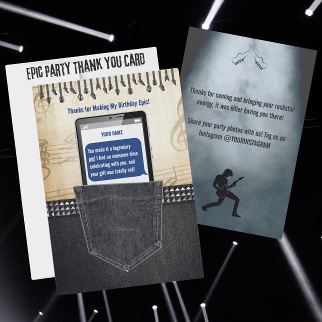 Cartão de Agradecimento de Aniversário de Rock & R (Epic Rock & Roll Birthday Party Thank You Card)