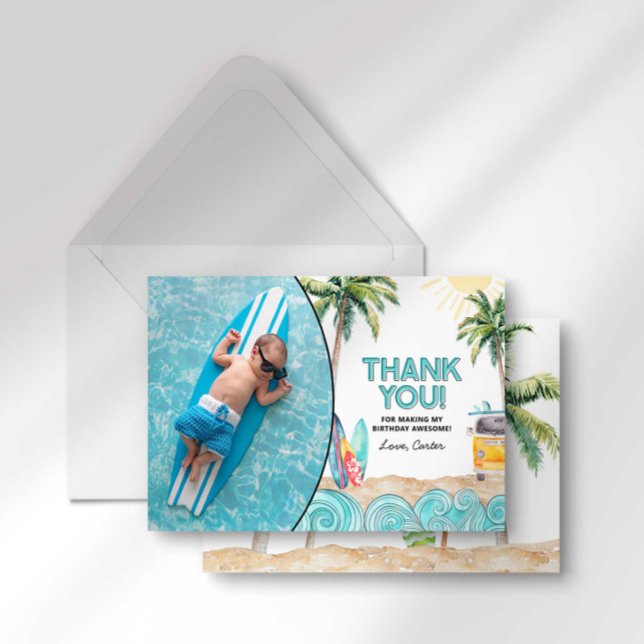 Cartão de Agradecimento de Aniversário de Surf (Criador carregado)