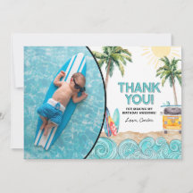 Cartão de agradecimento de aniversário de surf
