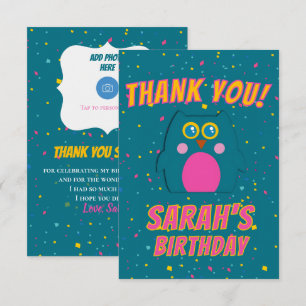 Cartão de Agradecimento de Aniversário Owl Teal