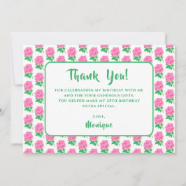Cartão de Agradecimento de Aniversário Rosa Rosa