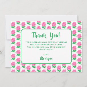 Cartão de Agradecimento de Aniversário Rosa Rosa
