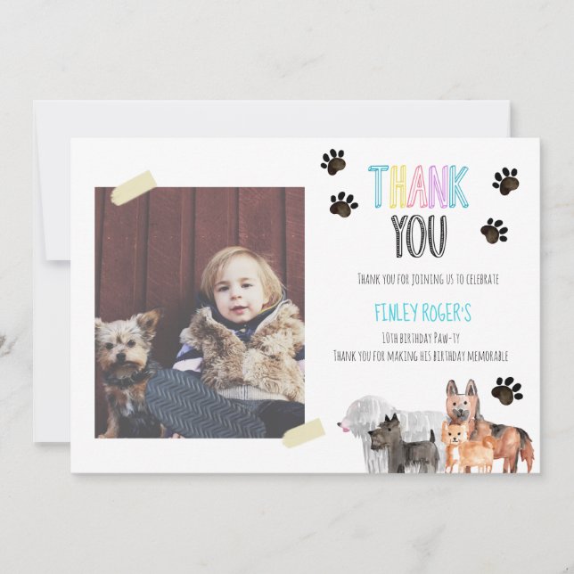 Cartão de agradecimento de aniversário tema cachor (Frente)
