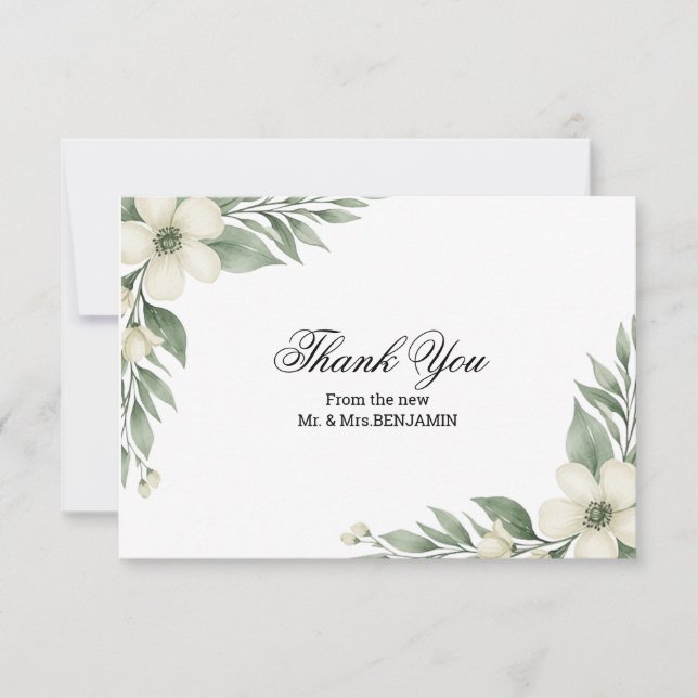 Cartão de Agradecimento de Aquarela com Flor de Do (Frente)
