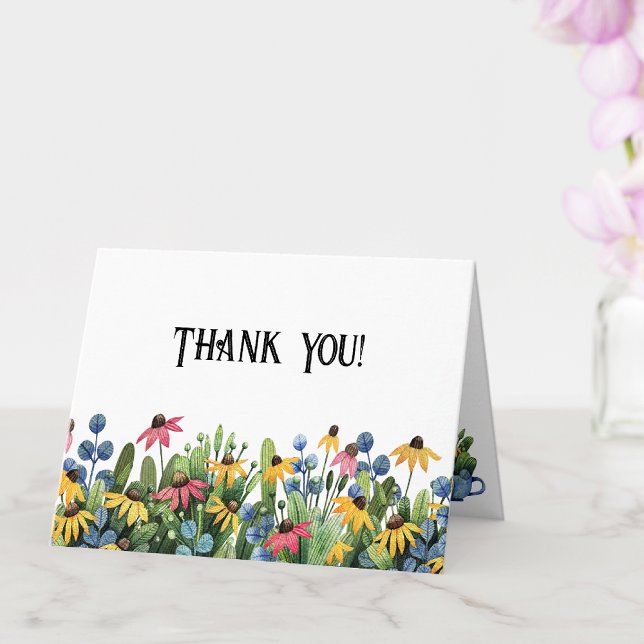 Cartão de Agradecimento de Aquarela com Flores Sil (Criador carregado)