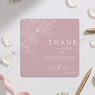 Cartão de Agradecimento de Arte Linear Floral Rosa