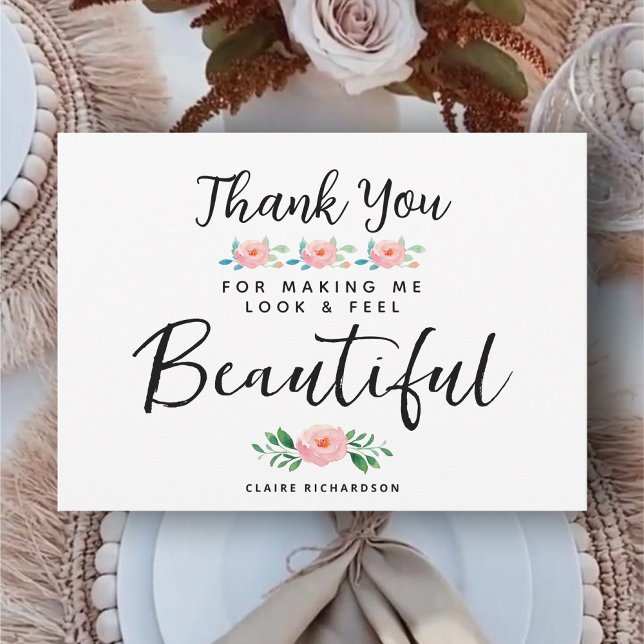 Cartão de Agradecimento de Artista de Maquiagem de (Wedding Makeup Artist Floral Thank You Card)