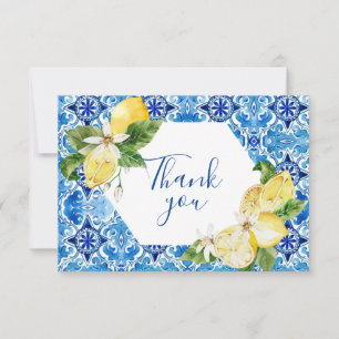 cartão de agradecimento de azulejo floral de limão