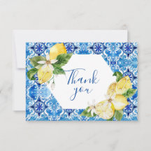 cartão de agradecimento de azulejo floral de limão