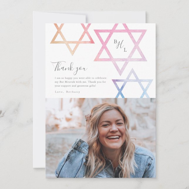 Cartão de Agradecimento de Bat Mitzvah com Foto Om (Frente)