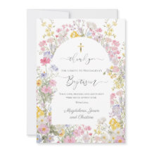Cartão de agradecimento de batismo aquarela flores