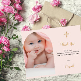 cartão de agradecimento de batismo com arco em ros