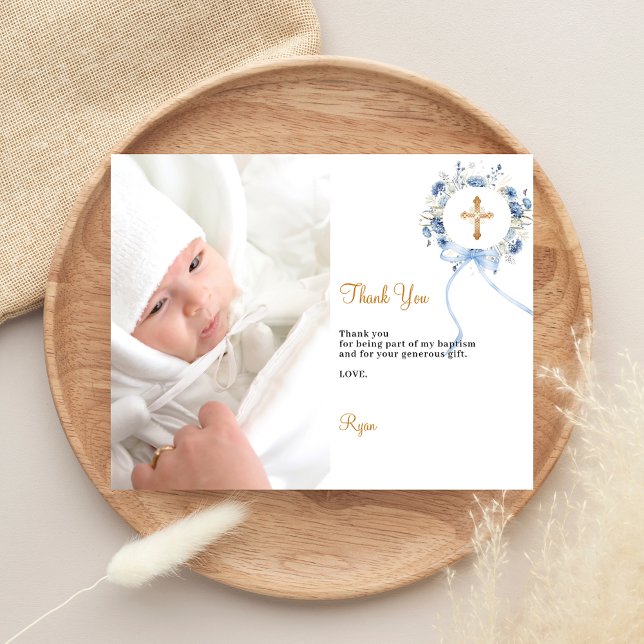 Cartão de agradecimento de batismo com coroa flora (Criador carregado)