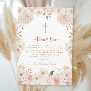 Cartão de Agradecimento de Batismo Floral Boho Ros
