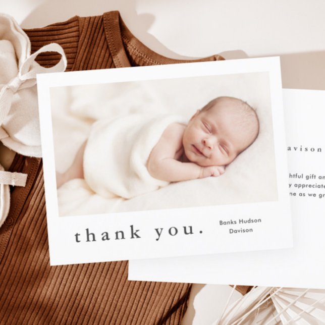 Cartão de Agradecimento de Bebê com Colagem de Fot (Simple budget baby photo thank you card.)
