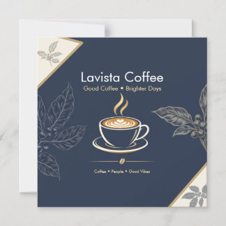 Cartão de agradecimento de café elegante em azul m