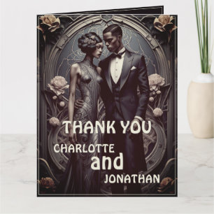 Cartão de Agradecimento de Casamento Art Déco Eleg
