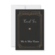 Cartão de Agradecimento de Casamento Art Deco Pret