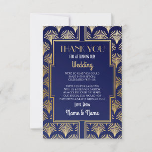 Cartão de Agradecimento de Casamento Arte Deco de