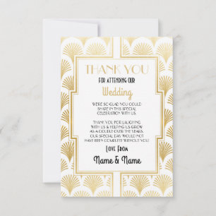 Cartão de Agradecimento de Casamento Arte Deco de