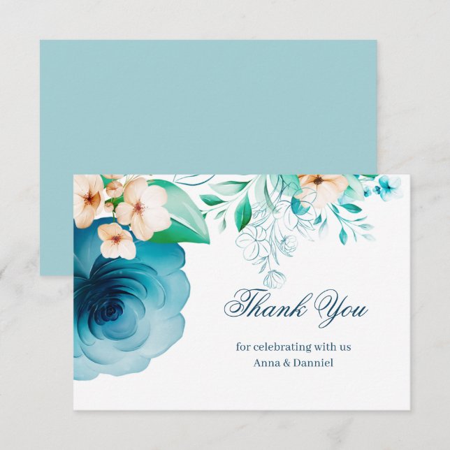Cartão de agradecimento de casamento azul Azure Bl (Frente/Verso)