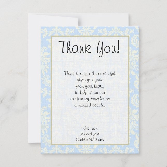 Cartão de Agradecimento de Casamento Azul/Branco e (Frente)