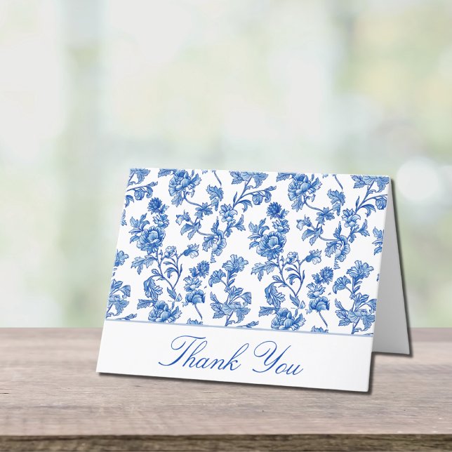 Cartão de Agradecimento de Casamento Azul e Branco (Criador carregado)