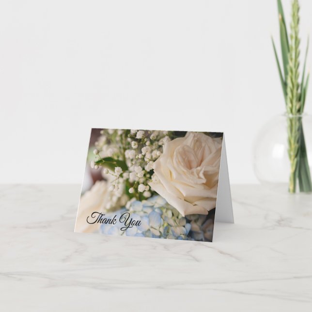 Cartão de Agradecimento de Casamento Azul e Branco (Frente)