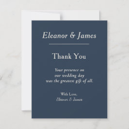 Cartão de Agradecimento de Casamento Azul Elegante