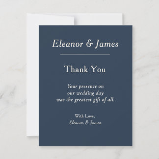 Cartão de Agradecimento de Casamento Azul Elegante