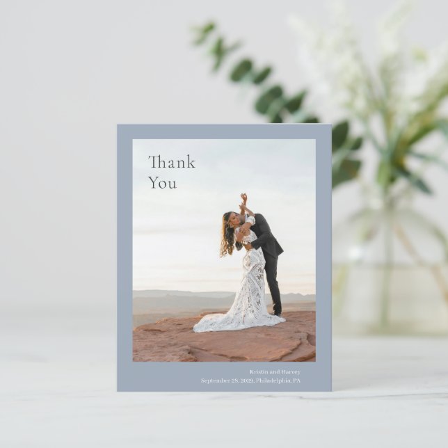 Cartão de Agradecimento de Casamento Azul Empoeira (Em pé/Frente)