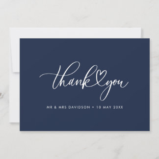 cartão de agradecimento de casamento azul marinho 