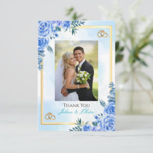 Cartão de Agradecimento de Casamento Azul Real e D