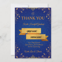 Cartão de Agradecimento de Casamento Azul Real e D