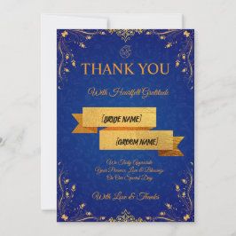 Cartão de Agradecimento de Casamento Azul Real e D