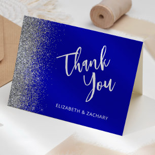 Cartão de Agradecimento de Casamento Azul Royal co