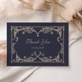 Cartão de Agradecimento de Casamento Barroco Azul