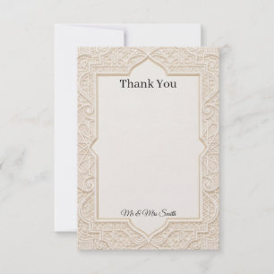 Cartão de Agradecimento de Casamento Beige Art Dec