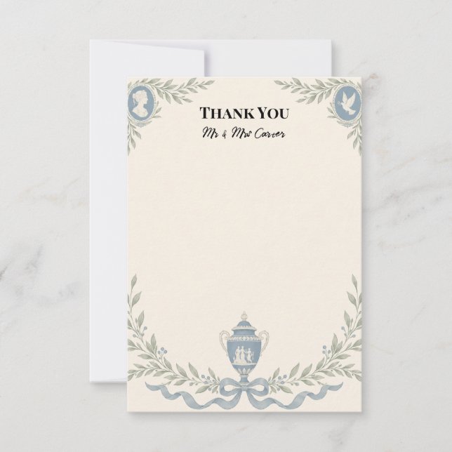 Cartão de Agradecimento de Casamento Blue Regency  (Frente)
