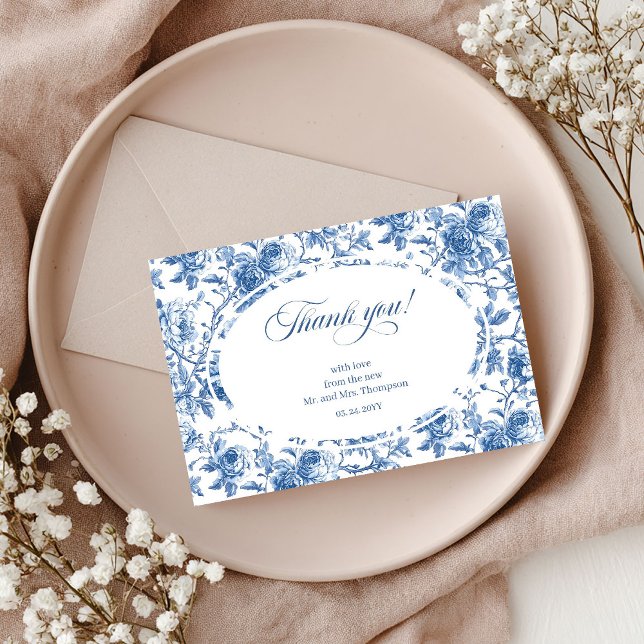 Cartão de Agradecimento de Casamento Blue Roses Cl (Blue Roses Classic Wedding Thank You Card)