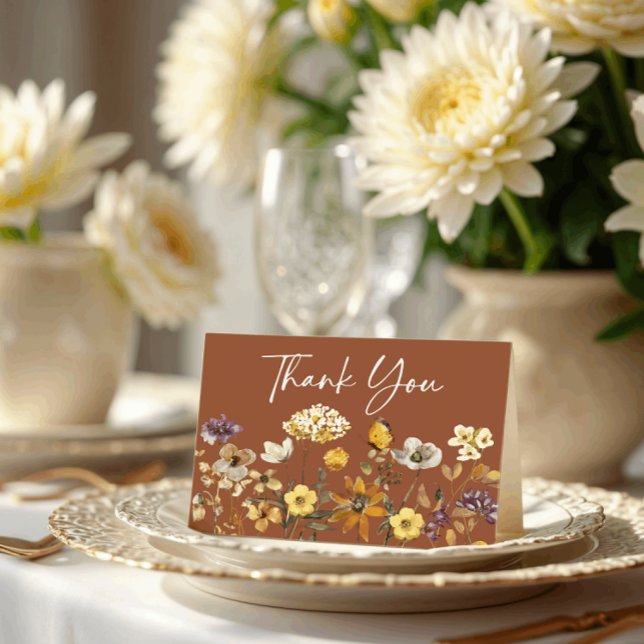Cartão de Agradecimento de Casamento Boho Flor Sil (Criador carregado)