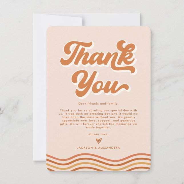Cartão de Agradecimento de Casamento Boho Laranja  (Frente)