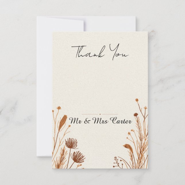 Cartão de Agradecimento de Casamento Boho Pampas B (Frente)