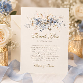 Cartão de Agradecimento de Casamento Botânico Azul