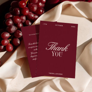 Cartão de Agradecimento de Casamento Burgundy Eleg