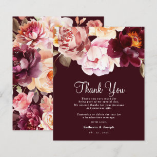 Cartão de Agradecimento de Casamento Burgundy Flor