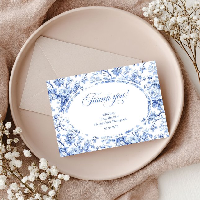 Cartão de Agradecimento de Casamento Clássico Navy (Navy Roses Classic Wedding Thank You Card)